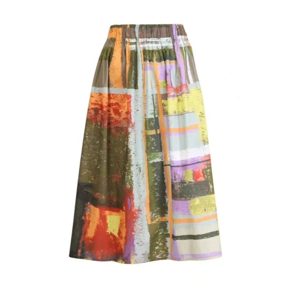 Ivko Long Skirt Tartan Print Pastel Green Colorful Cotton Pleats Size 36 S Small